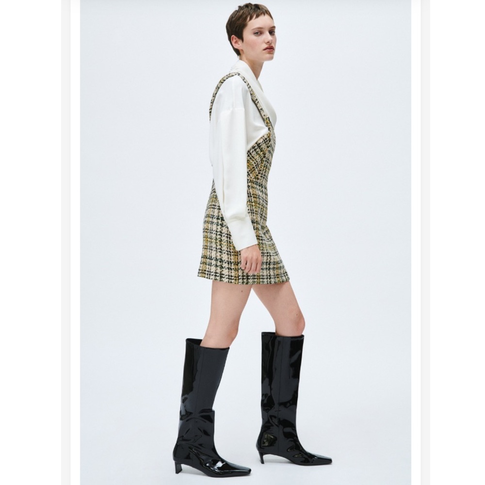 ZARA TEXTURED PLAID PINAFORE DRESS - Picture 2 of 13